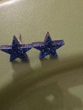 Jamielizabeth Blue Glitter Star Stud Earrings